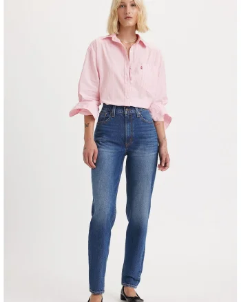 Blugi mom fit cu talie inalta 80's, Albastru indigo/Bleumarin