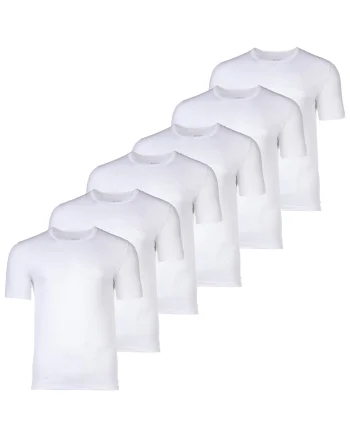 Set de tricouri cu decolteu rotund - 6 piese, Alb