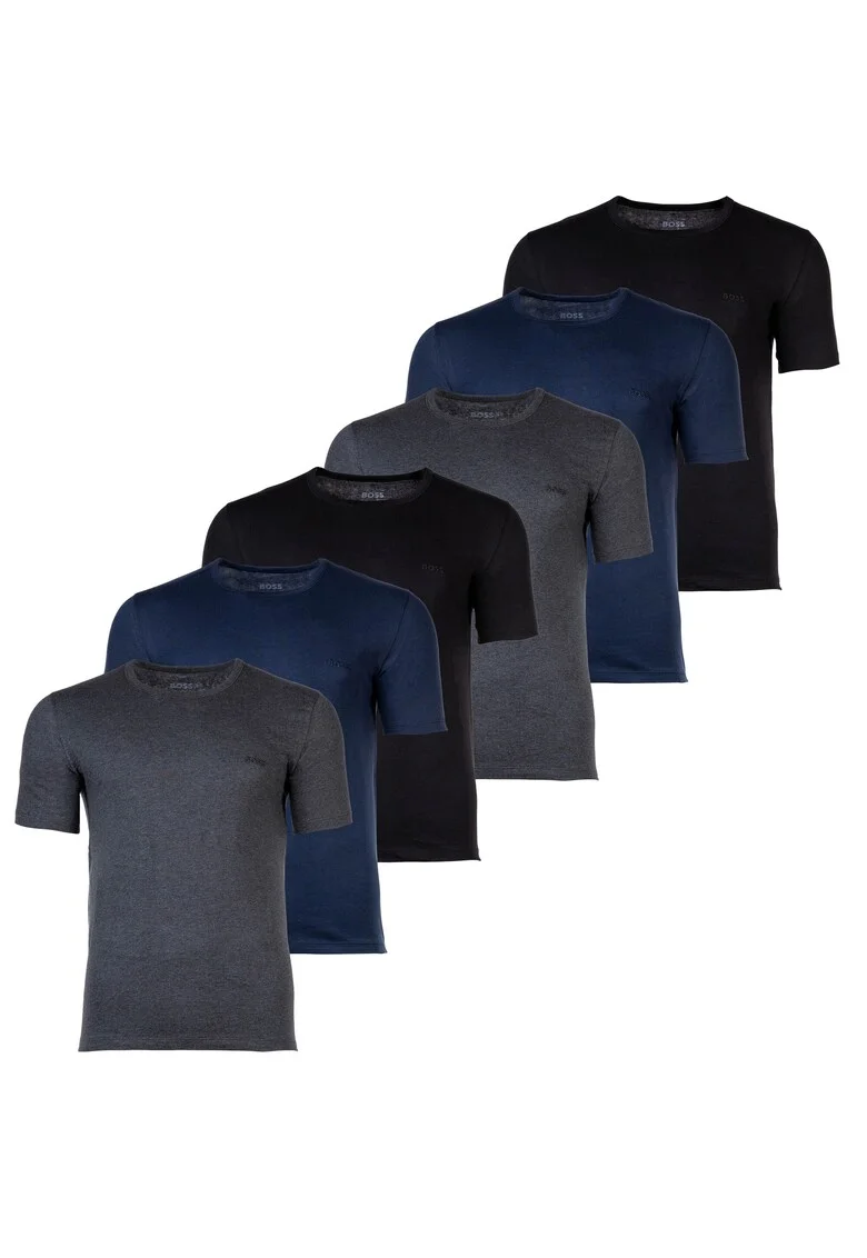 Set de tricouri cu decolteu rotund - 6 piese, Negru/Gri/Albastru