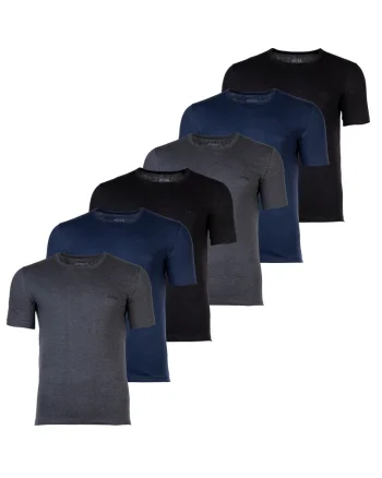 Set de tricouri cu decolteu rotund - 6 piese, Negru/Gri/Albastru