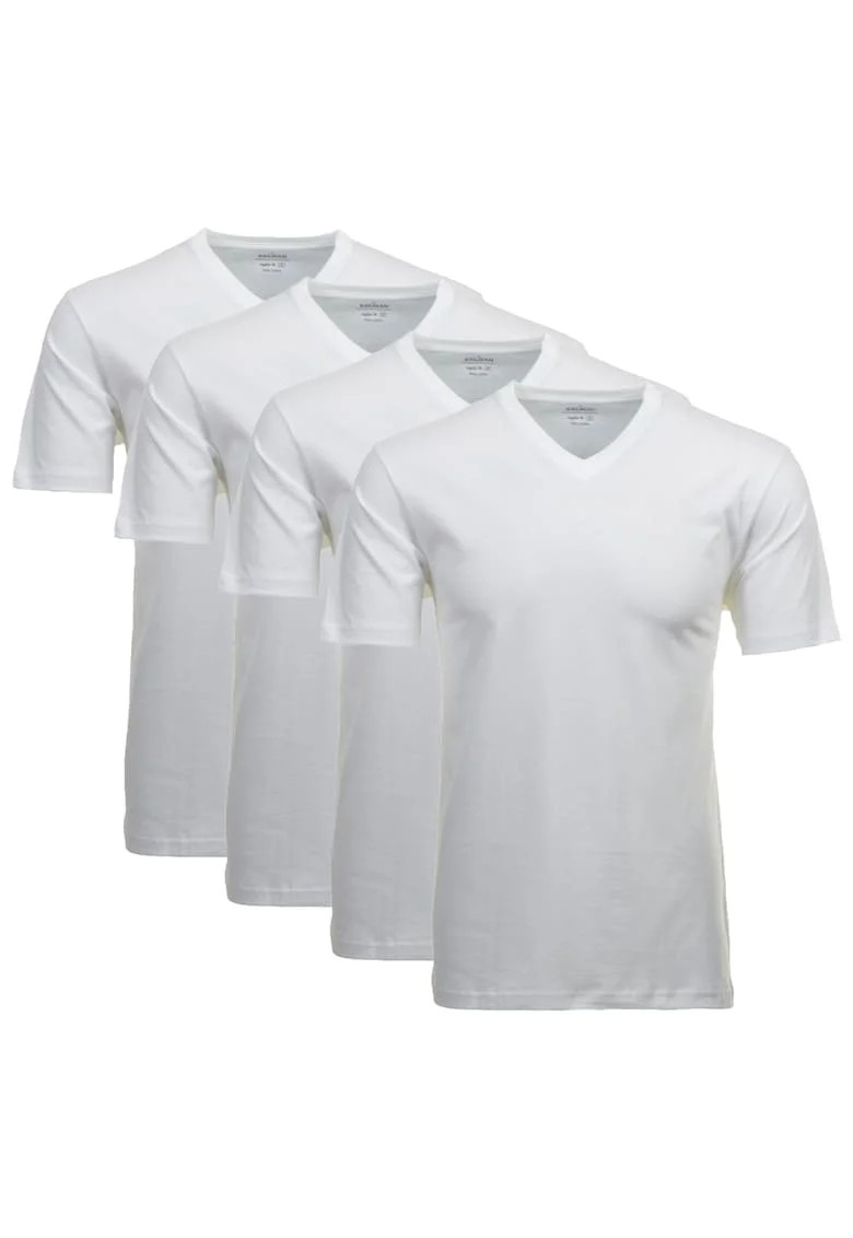 Set de tricouri de casa cu decolteu in V - 4 piese, Alb