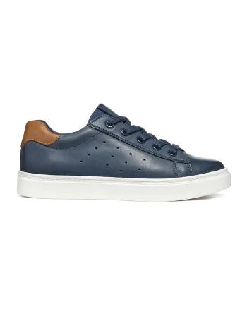 Pantofi sport de piele si material textil, Maro/Bleumarin