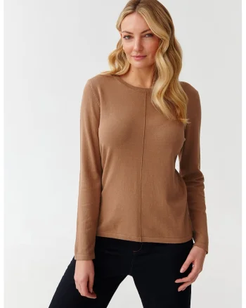 Pulover cu decolteu rotund, Caramel