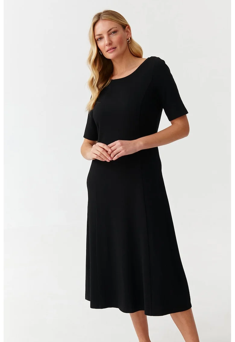 Rochie midi cu croiala in A Manti, Negru