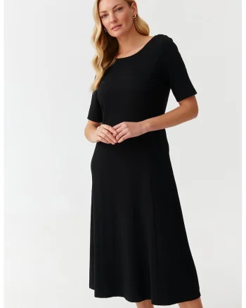 Rochie midi cu croiala in A Manti, Negru