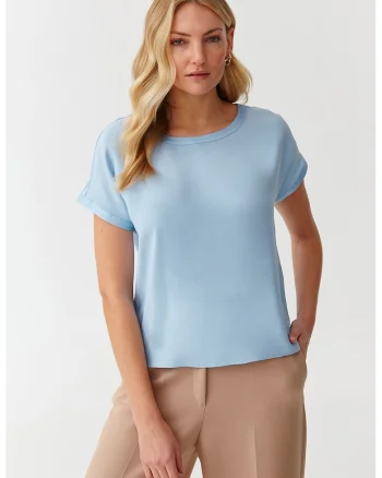 Bluza uni cu decolteu rotund, Albastru lavanda