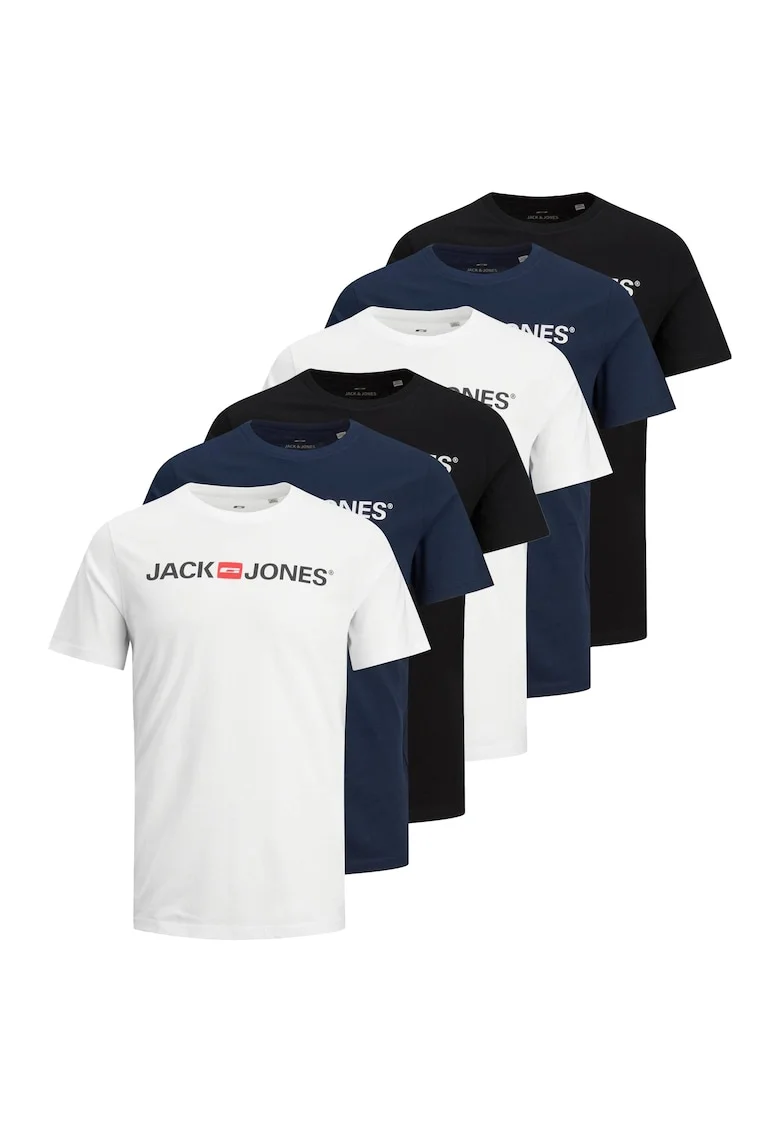 Jack & Jone, Set de tricouri cu decolteu la baza gatului Corp - 6 piese, Alb/Negru/Albastru