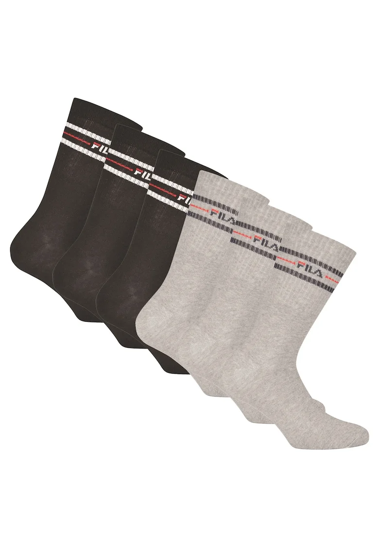 Set de sosete lungi unisex cu logo - 6 perechi, Negru/Gri