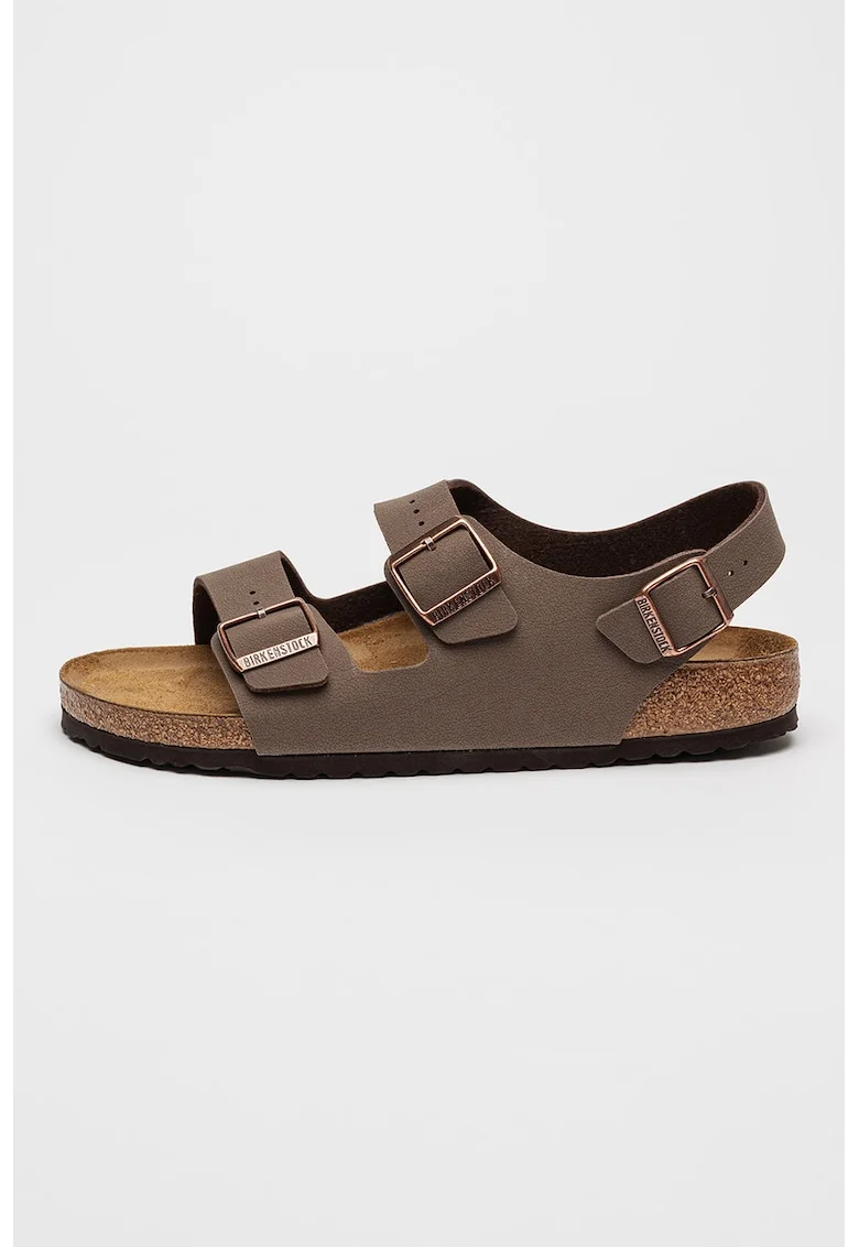 Sandale de piele ecologica cu catarame Milano, Maro/Bronz
