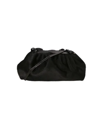 Geanta de piele cu par scurt cu bareta 23931, Negru