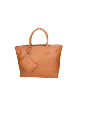 Geanta shopper de piele cu etui mic, Caramel