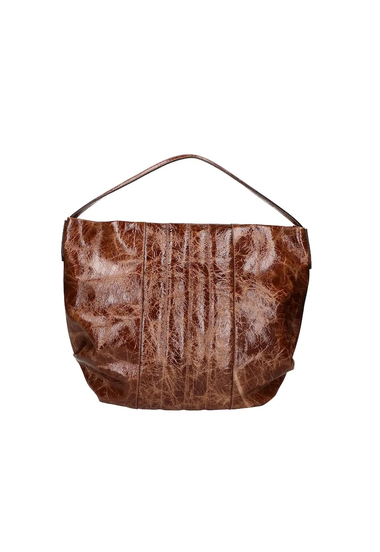 Geanta de piele cu bareta de umar 24151, Maro taupe