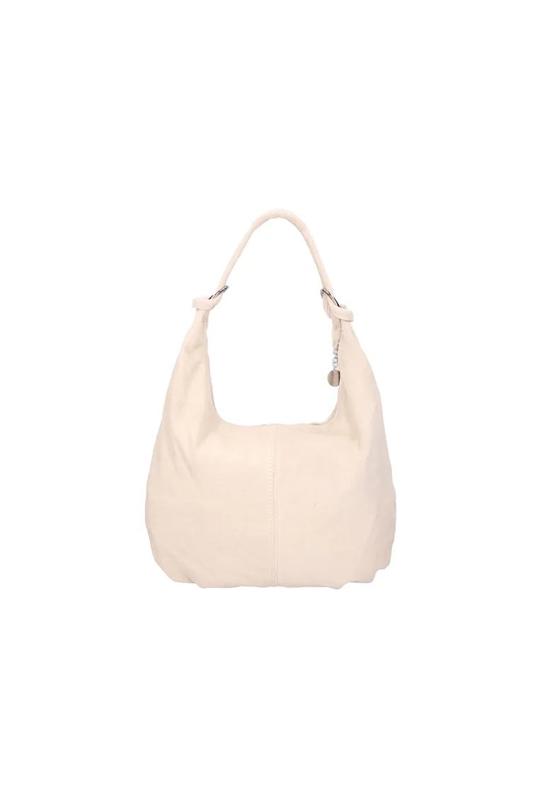 Geanta hobo de piele intoarsa, Bej