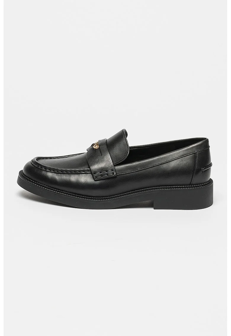 Pantofi loafer de piele cu logo, Negru