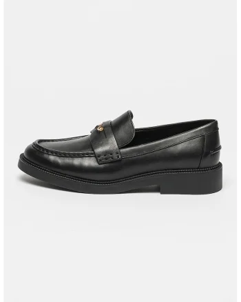 Pantofi loafer de piele cu logo, Negru