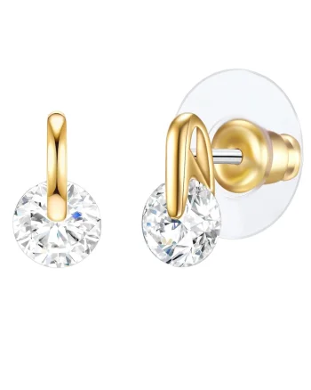 Cercei cu tija de aur de 14K filat cu zirconia, Auriu