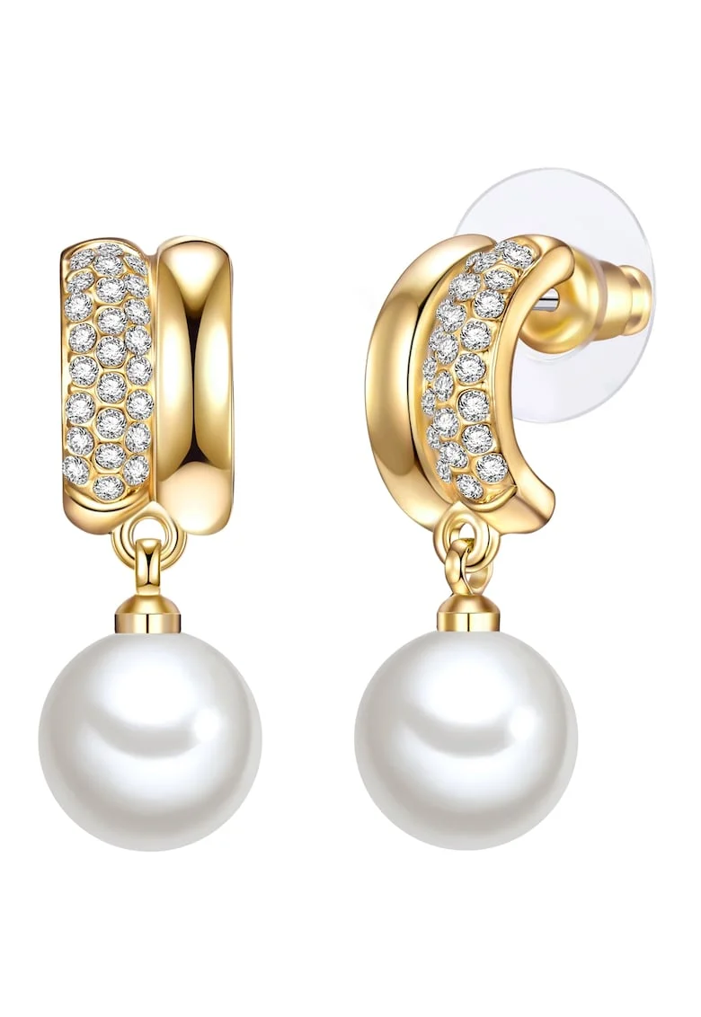 Cercei placati cu aur de 14K si decorati cu cristale si perle, Auriu