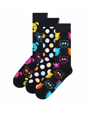 Set de sosete lungi unisex cu model cu buline - 3 perechi, Negru/Roz aprins/Albastru