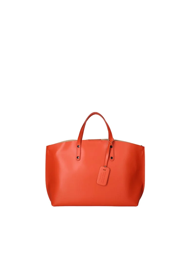 Geanta de piele cu bareta si etui interior detasabil, Portocaliu mandarina