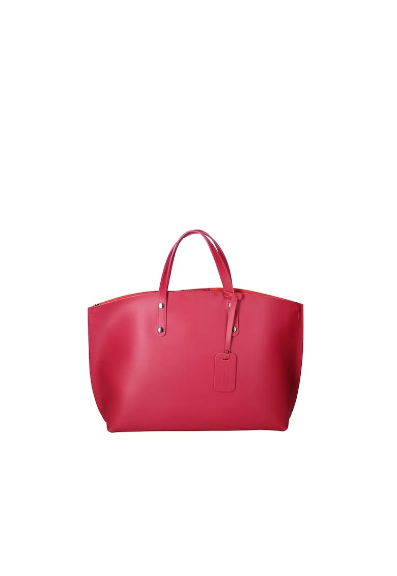Geanta de piele cu bareta si etui interior detasabil, Fucsia