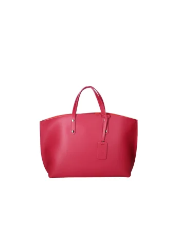 Geanta de piele cu bareta si etui interior detasabil, Fucsia