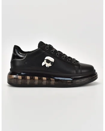 Pantofi sport de piele cu logo, Negru