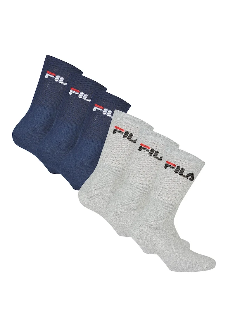 Set de sosete lungi unisex cu imprimeu logo - 6 perechi, Gri/Albastru