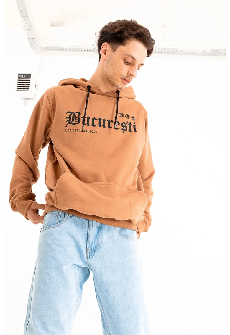 Hanorac unisex din amestec de bumbac cu text, Portocaliu persan