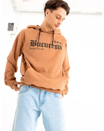 Hanorac unisex din amestec de bumbac cu text, Portocaliu persan