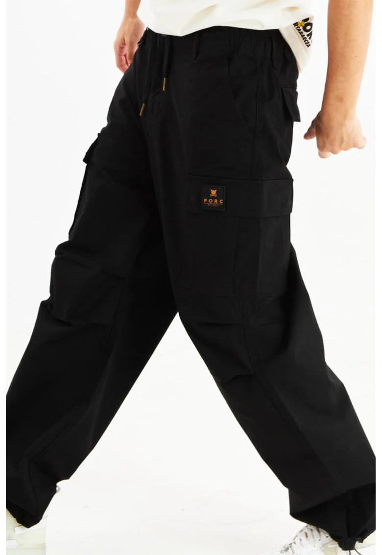 Pantaloni cargo unisex cu logo, Negru