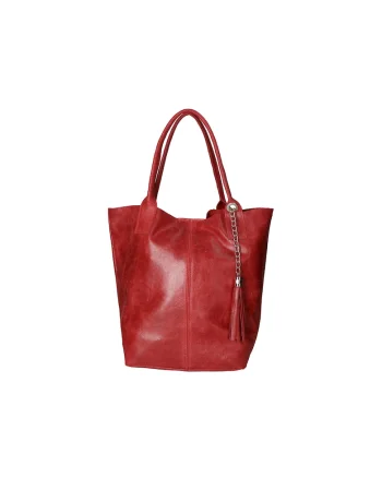 Geanta shopper din piele cu accesoriu cu franjuri, Rosu inchis