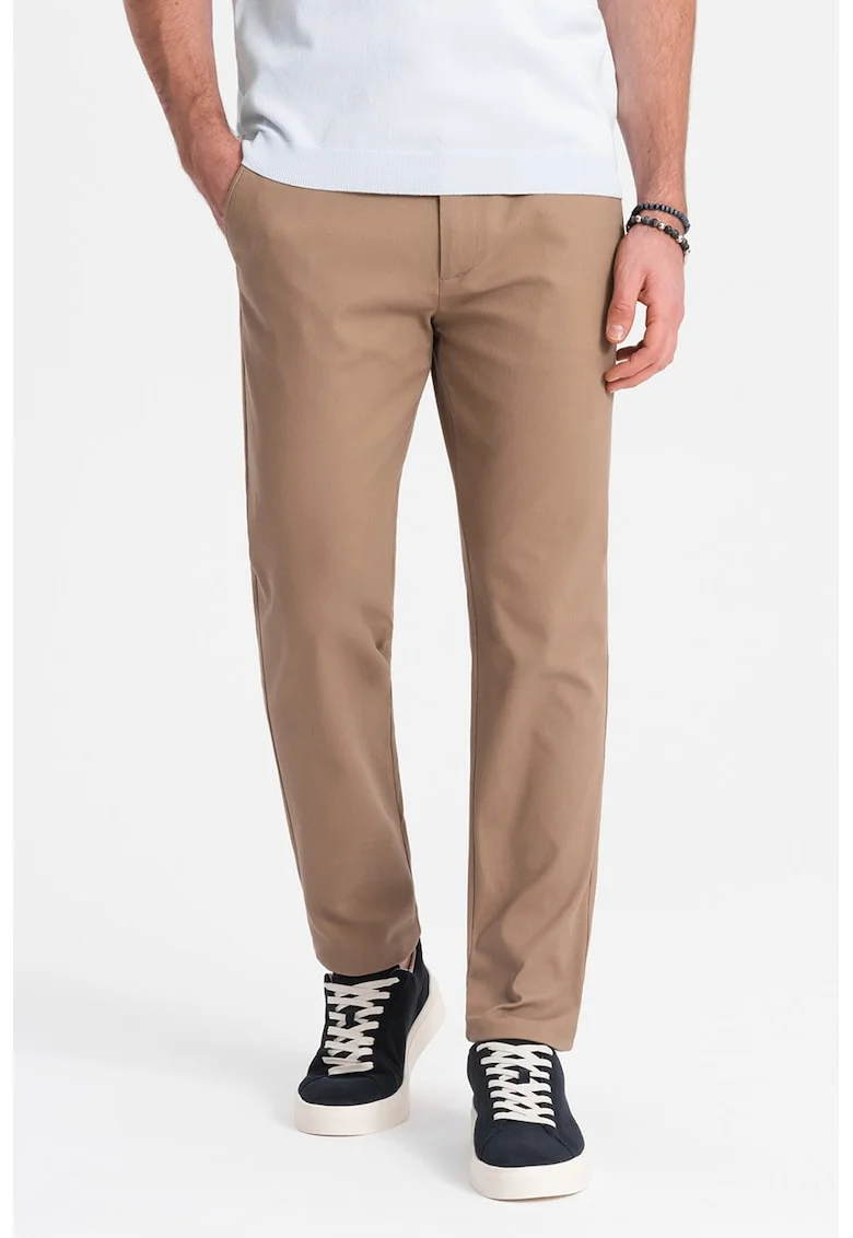 Pantaloni chino cu buzunare laterale, Maro deschis