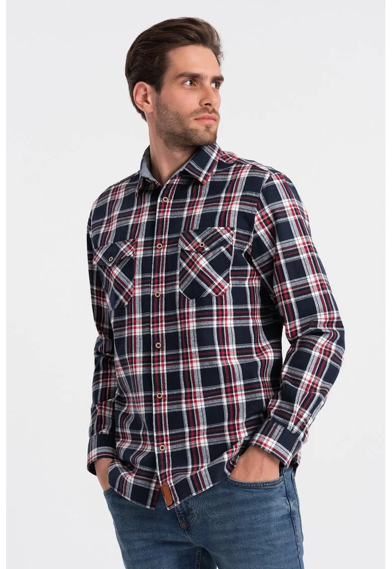Camasa din flanel in carouri, Rosu/Alb/Bleumarin