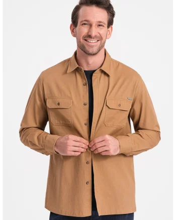 Camasa regular fit cu buzunare pe piept, Maro deschis