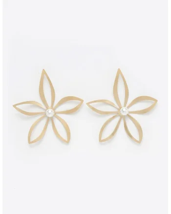 Cercei supradimensionati cu design floral, Alb/Auriu
