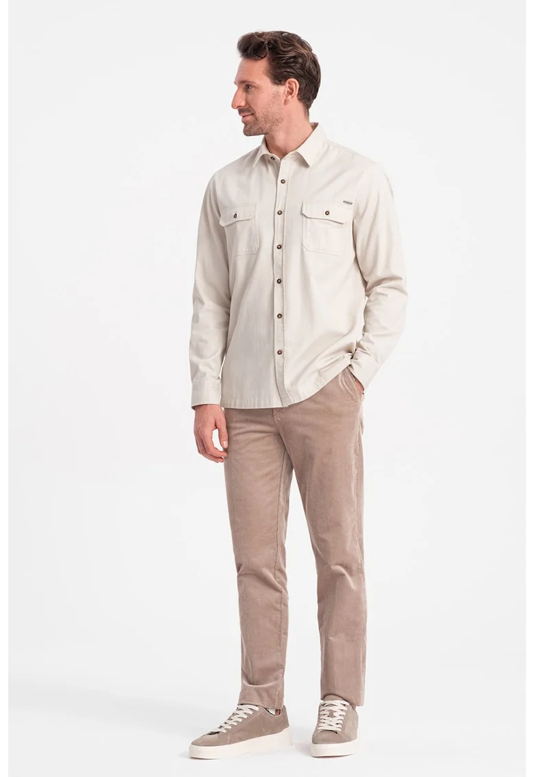 Camasa regular fit cu buzunare pe piept, Alb fildes