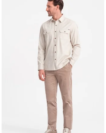 Camasa regular fit cu buzunare pe piept, Alb fildes