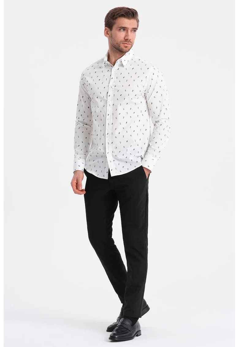 Camasa slim fit cu model, Alb/Negru