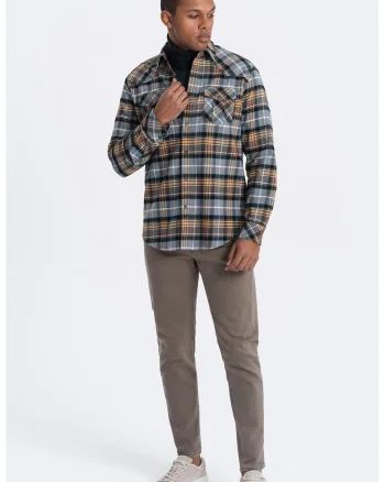Camasa slim fit in carouri cu buzunare aplicate, Maro/Gri/Galben