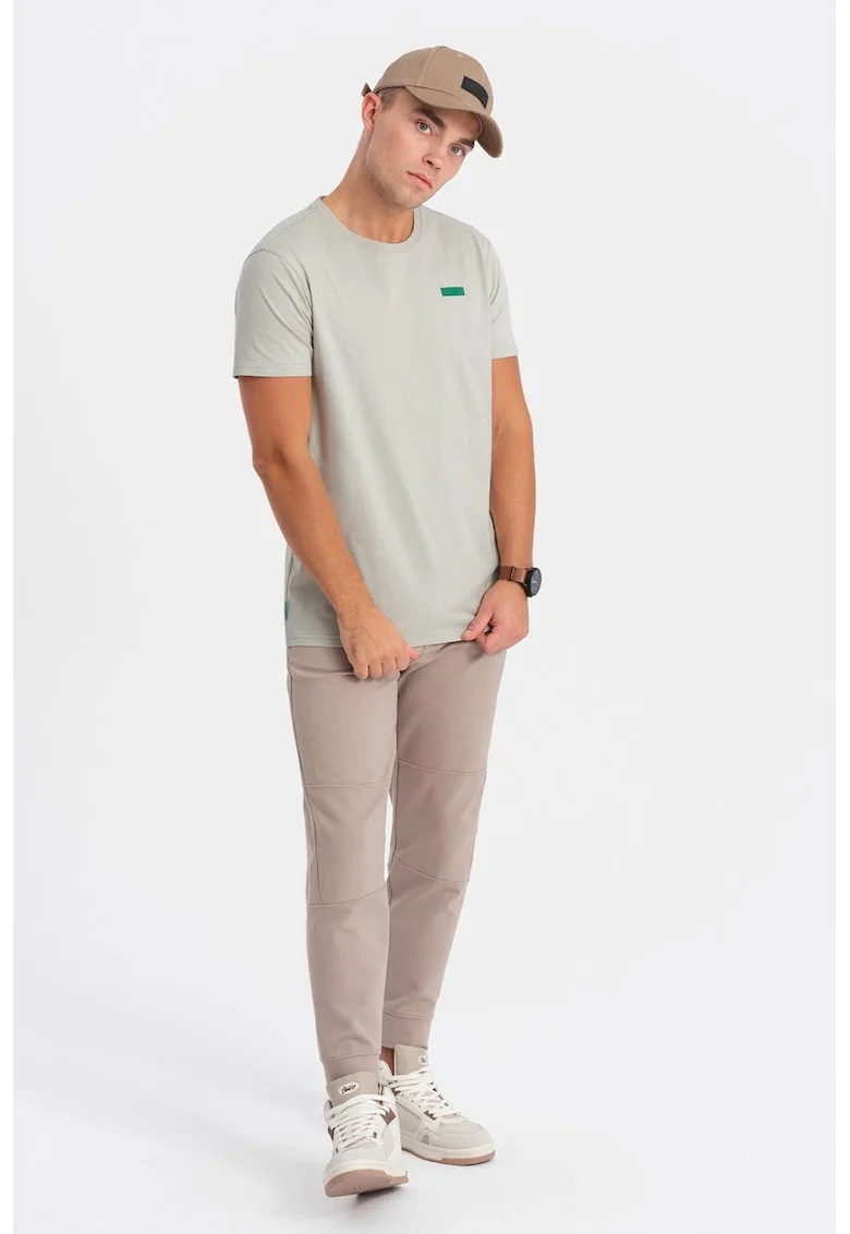 Tricou de bumbac cu decolteu la baza gatului, Gri deschis