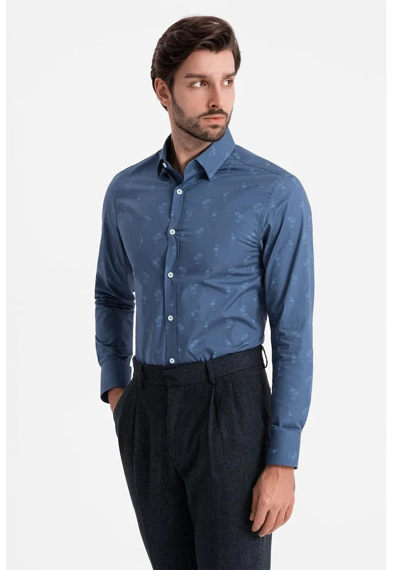 Camasa sim fit cu imprimeu, Bleumarin