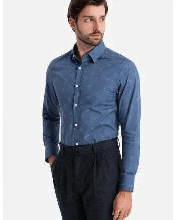 Camasa sim fit cu imprimeu, Bleumarin
