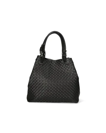 Geanta hobo din piele cu aspect tesut, Negru