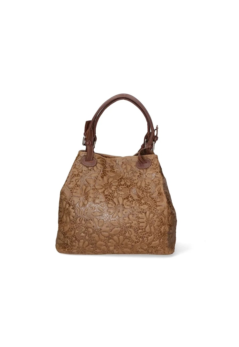 Geanta hobo cu model floral in relief, Maro taupe