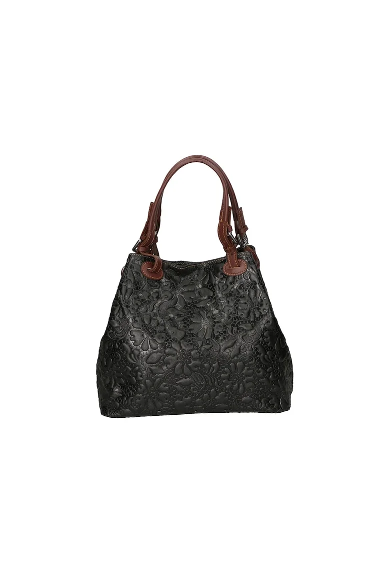 Geanta hobo cu model floral in relief, Negru