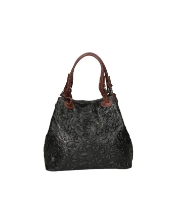 Geanta hobo cu model floral in relief, Negru