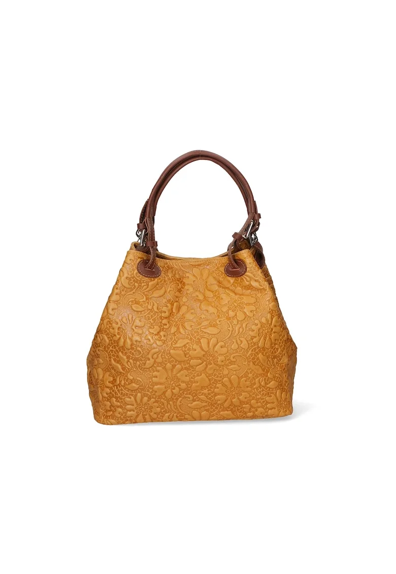 Geanta hobo cu model floral in relief, Caramel