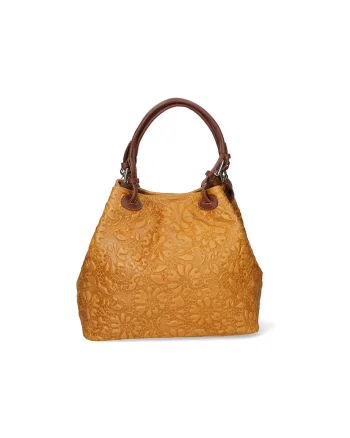Geanta hobo cu model floral in relief, Caramel