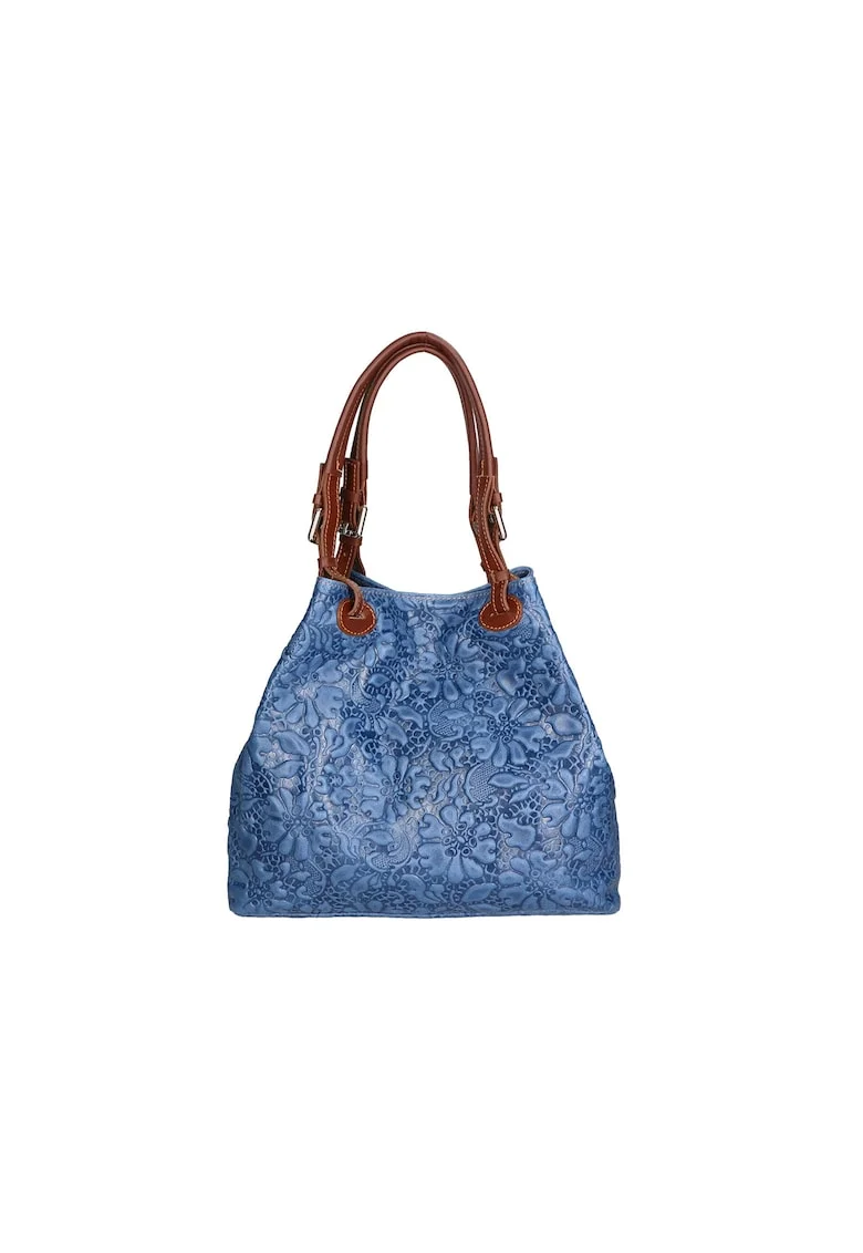 Geanta hobo cu model floral in relief, Albastru