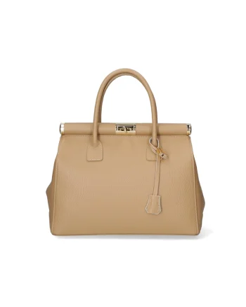 Geanta de piele cu maner si bareta detasabila, Maro taupe
